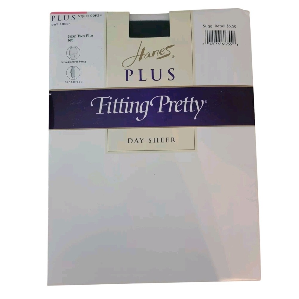 Vtg Hanes Plus Fitting Pretty Two Plus Classic Jet Black Pantyhose Sheer